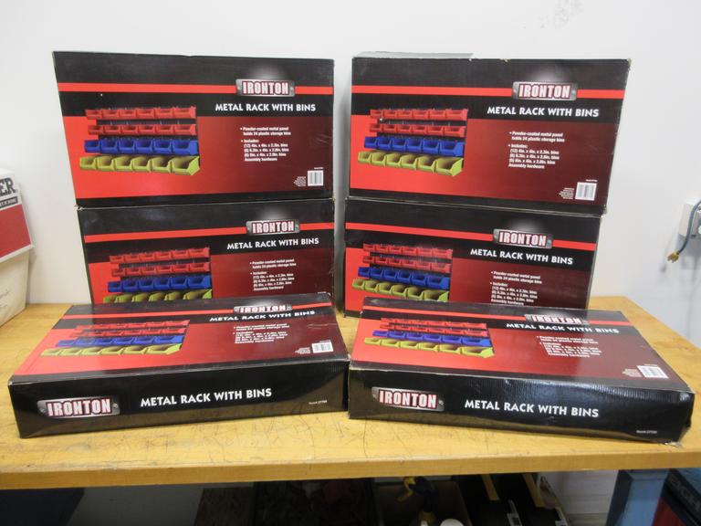 Ironton Metal Wall Mount Racks with Plastic Storage Bins, (6 kits) **New In Boxes**