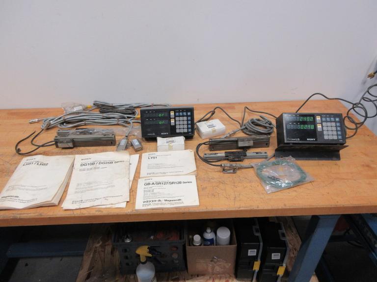 Sony LH51-2 (2) Digital Read Out Displays with Connector Cables, Adapters, and Short Magnescales for Optical Comparator Setup