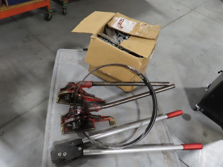 Heavy Duty Banding Straps, Ratchets, Crimper and Box of Clips 1-3/8" Wide x 2" Long