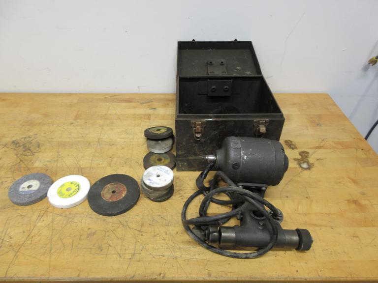 Dumore Tool Post Grinder Series 44, In Metal Case with Grinding Wheels and Accessories