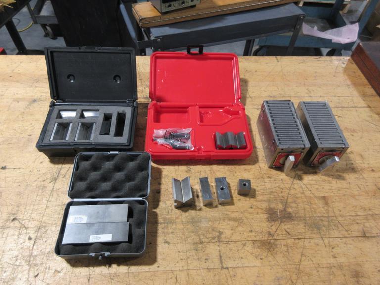 Small Vee Block Sets, Gage Blocks, (2) Suburban Tool Manual Magnetic Chucks 2.625" x 5.25"
