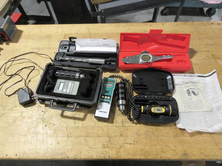 Torque Wrenches and Guages, (1) Snap On 1/4" Drive Torque Meter, (1) Williams 3/8" Drive Torque Ratchet, Ametek, Mark 10,  Wheeler FAT Wrench Drivers