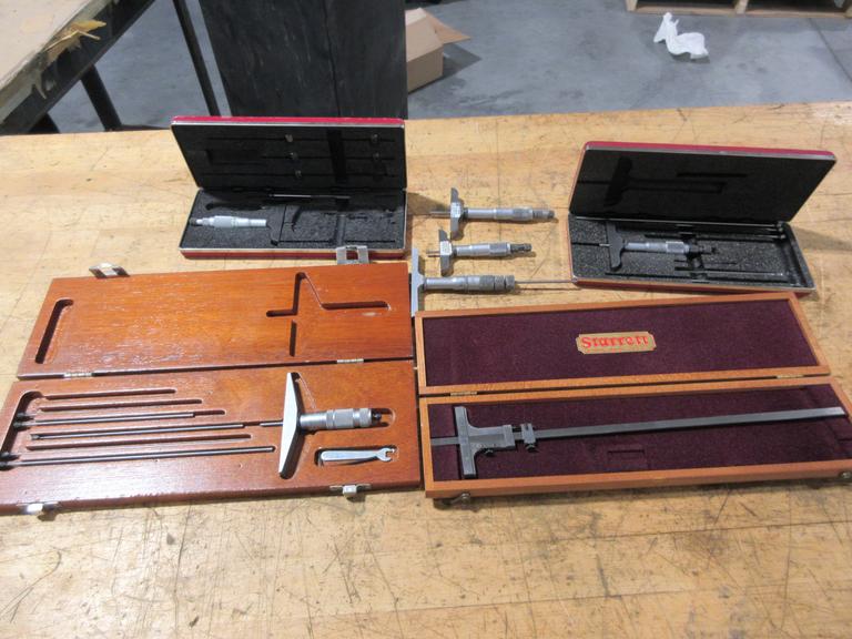 Depth Micrometers with Various Length Barrell Attachments, Starrett, Brown & Sharpe and Others