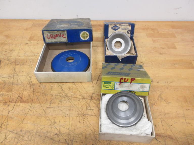Diamond Tool Grinding Wheels | (1ea) Norton & Diacraft Cup Wheels 3-1/4" x 1-1/2" x 1-1/4",  (1) Permattach Groove Wheel 6" x 3/4" x 1-1/4"