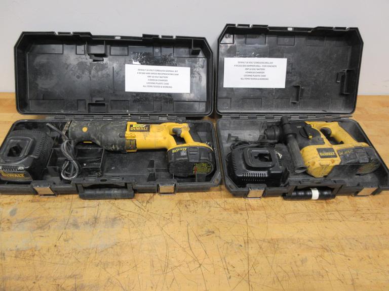 Dewalt 18 Volt SDS Concrete Hammer Drill DC212, and Reciprocating Saw DC385, Both with Batteries and Carry Cases
