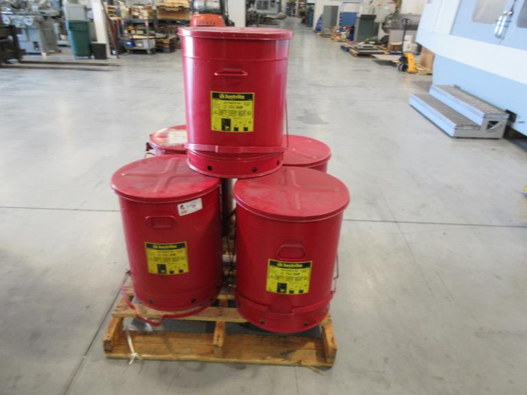 Justrite 21 Gallon Oily Waste Cans (5 Total) with Foot Operated Lid Open
