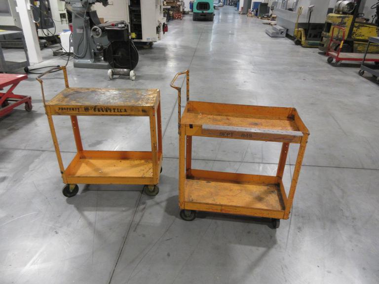 Steel Rolling Shop Carts (2x) with 2 Shelves and Elevated Handle for Ergonomic Handling