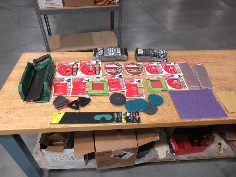 Sanding Pads and Paper Assorted Types, Steel Wool, 14" Masterforce Backsaw with Miter Box