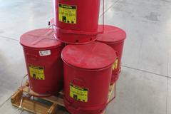 Justrite 21 Gallon Oily Waste Cans (5 Total) with Foot Operated Lid Open