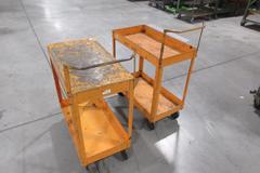 Steel Rolling Shop Carts (2x) with 2 Shelves and Elevated Handle for Ergonomic Handling