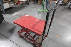 Scissor Lift Rolling Die Cart 38" x 20" Platform, Repaired Handle and Boat Winch Lift System