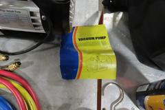 Rotary Vane Vacuum Pump with R134A Manifold Gage Set, Refrigerant Charging Hose Set and R-134A Refrigerant and Case.