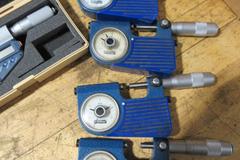 Micrometers Mostly Vernier Type some Digital, Various Brands and Blade Styles, and Box Of Setting Standards