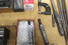 Starrett Tools, 0-1" Pad Micrometer, 0-1" Tube Mic, 0-1" Depth Mic, Last Word .005 Indicator, 8-24" Inside Mic, Mic Standards, Antique Bore Guage