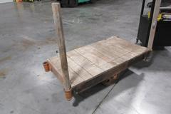 Antique Railroad Rolling Material Cart with Large Center Axle Wheel and Swivel Wheels, Hardwood Top, Hoffman Elect Stamping