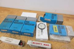 Dial Travel Indicators .001" Graduation, 0-.25" Travel,  China (5) New in Boxes with 3 Magnetic Bases & Point Sets