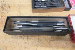 Starrett Tools, 0-1" Pad Micrometer, 0-1" Tube Mic, 0-1" Depth Mic, Last Word .005 Indicator, 8-24" Inside Mic, Mic Standards, Antique Bore Guage