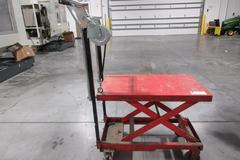 Scissor Lift Rolling Die Cart 38" x 20" Platform, Repaired Handle and Boat Winch Lift System