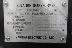 Sakura Electric Co 15 kVA Isolation Transformer
