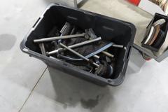 Cart with Contents including Desk Top Lamps, Desktop Light Magnifying Lense, Tote of Height Stands and More!