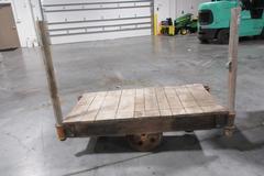 Antique Railroad Rolling Material Cart with Large Center Axle Wheel and Swivel Wheels, Hardwood Top, Hoffman Elect Stamping
