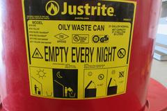 Justrite 21 Gallon Oily Waste Cans (5 Total) with Foot Operated Lid Open