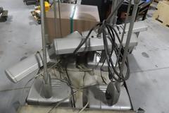 Cart with Contents including Desk Top Lamps, Desktop Light Magnifying Lense, Tote of Height Stands and More!