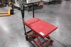 Scissor Lift Rolling Die Cart 38" x 20" Platform, Repaired Handle and Boat Winch Lift System