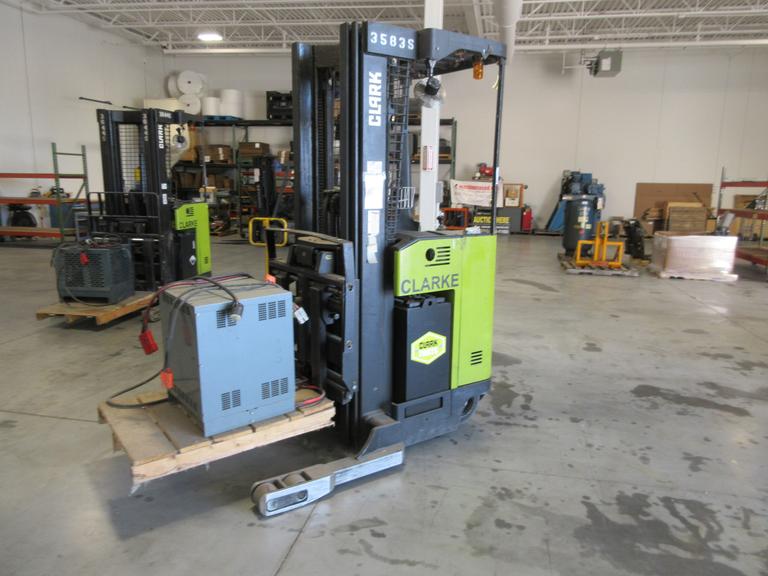 Clark Electric Standing Reach Forklift with Hobart 24V Charger, 4000 LB Load Capacity
