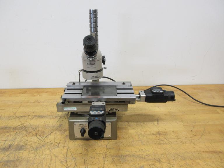 Nikon Measurescope Microscope with 10x Objective Lens, Ring and Stage Light, (2) Mitutoyo 164-162 Digital Micrometers 0-2" Range .00005" Resolution