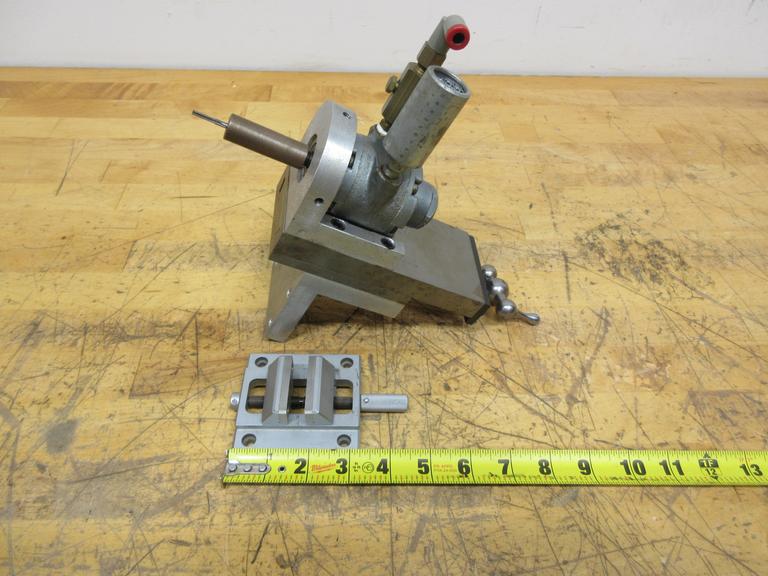 Gast Air Driven Spindle Mounted on 2" Travel Cross Slide, and  Small 1.75" Wide Self Centering Vise