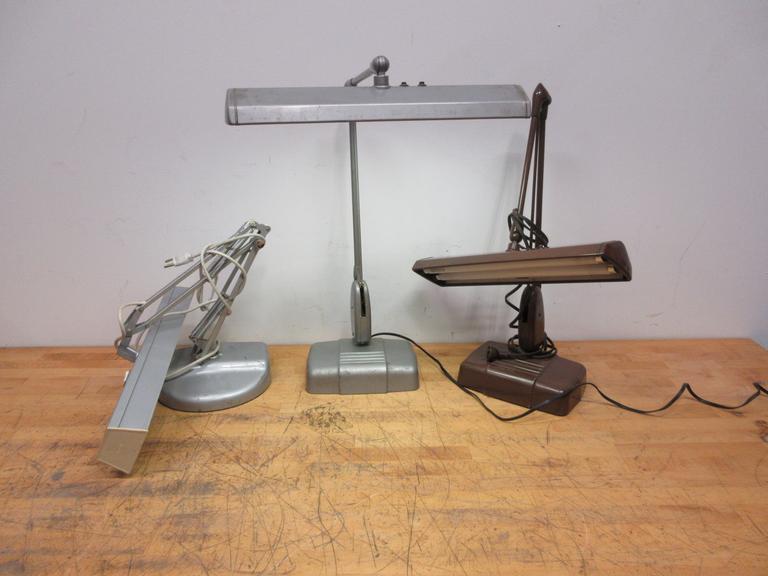 Vintage Bench or Desk Top Articulating fluorescent lights (3 Pcs), All Use 2ea 16" Tubes, ***All Work***