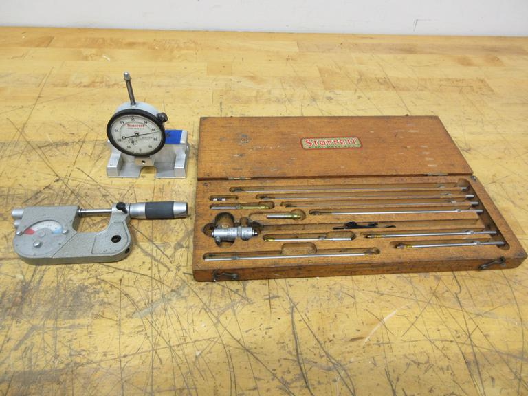 Starrett #124 Mechanical Inside Micrometer Set: 2 to 12" Range, 10 Extension Rods, Starrett 0-1" Travel Incdicator and 0-1" Pressure Micrometer **Unknown Brand**