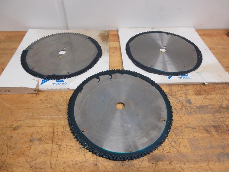 Cut-Off Saw Non-Ferrous Carbide Tipped Saw Blades (3pcs), (1) Leitz 350mm x 30mm x 108T, (1) FS Tool 350mm x 32mm x 108T, (1) 350mm x 30mm x 108T