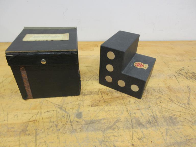 Granite Angle Plate 6" x 6" x 6" with Magnetic Inserts and 1/4-20 Mounting Holes in Protective Case