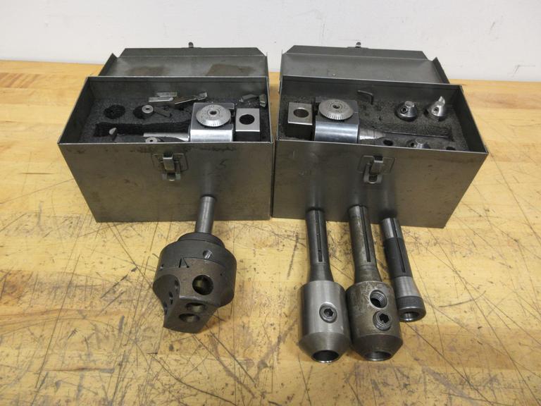 R8 Tool Holders, (2) .875" End Mill Type, (1) Bridgeport #2 Offset Boring Head, (1) Morse Taper #2, (2) Offset Boring Heads with 3/4" Shank
