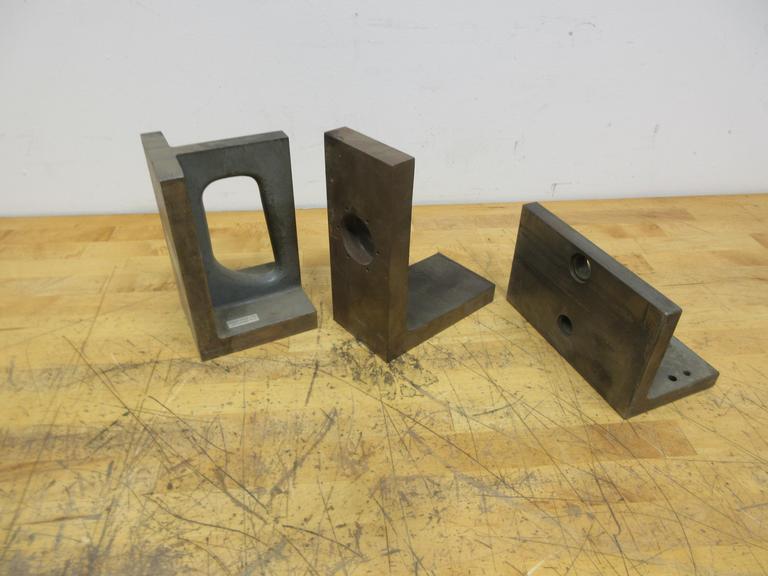 Cast Iron Angle Plates (3), (1) 4.5" x 8 x 5", (1) 8" x 5 " x 4.5", (1) 3.75" x 8.625" x 65"