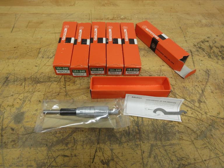 Mitutoyo 151-240 Micrometer Head, 8mm Spindle Dia., 0-1", 0.5" Plain Stem, w/Ratchet Stop. (5pcs) *** All New In Boxes ***