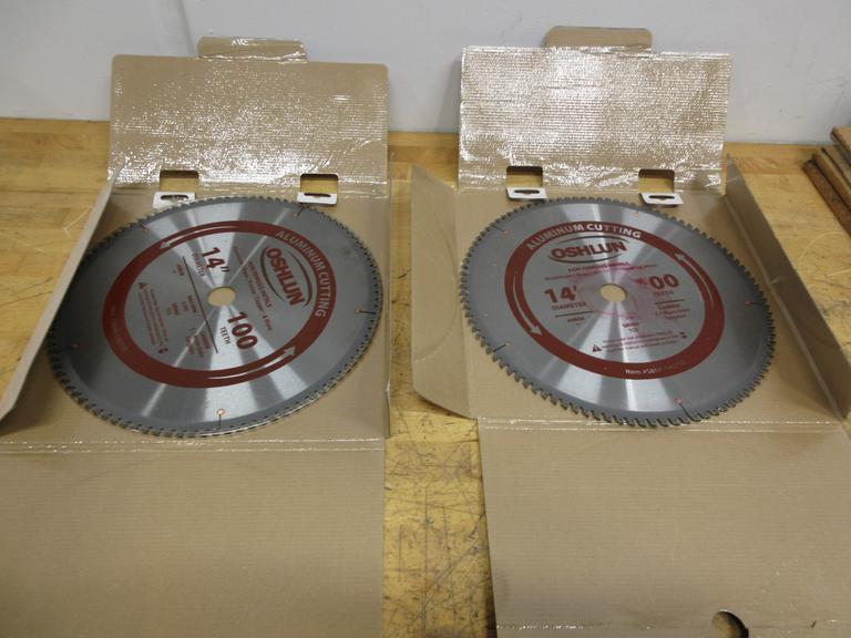 Oshlun Non-Ferrous Cut-Off Saw Carbide Tipped Blades (2pcs), 14" x 1" x 100T, (1) New, (1) Slight Use