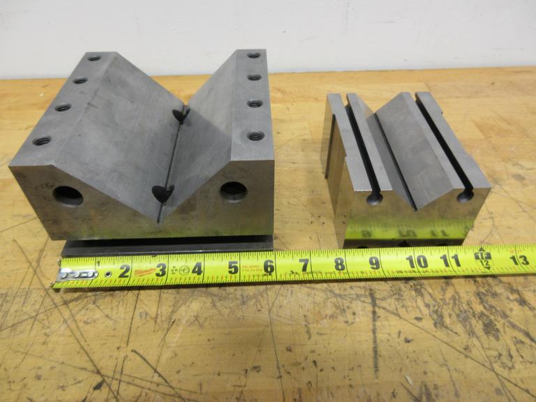 V-Blocks Precision Ground (2pcs) Larger Sizes, (1) 90 x 70 x 125mm, (1) Fowler 6" x 6" x 4" with Mounting Holes