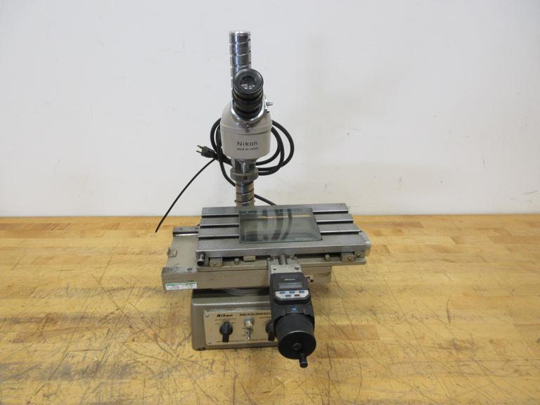 Nikon Measurescope Microscope with 15x Objective Lens, Stage Light, (1) Mitutoyo 164-162 Digital Micrometers 0-2" Range .00005" Resolution
