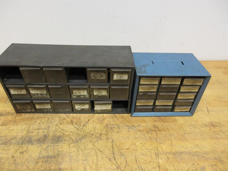 Multibin Organizers with Contents of Brass Fittings, and SAE Nuts