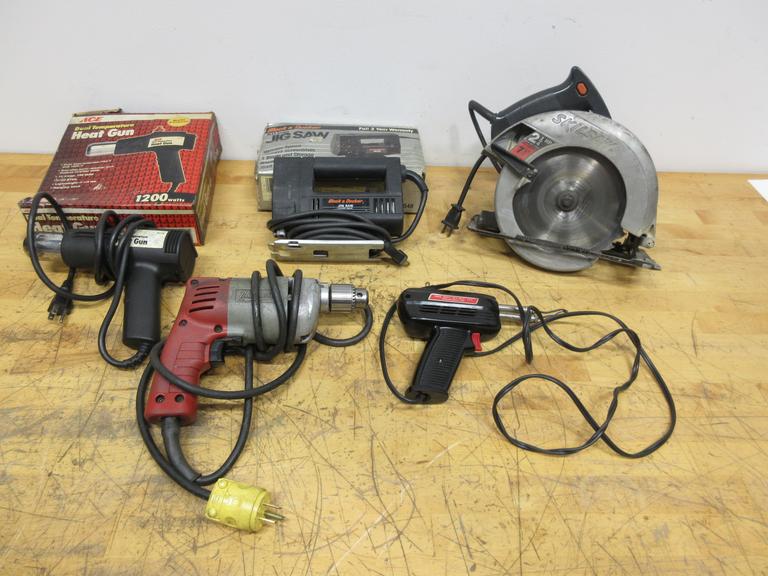 Corded Power Tools, Milwaukee Drill, 7-1/4" Skilsaw, Black & Decker Jigsaw, Weller Soldering Iron, Ace Heat Gun