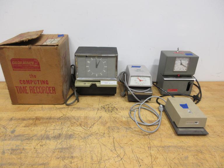 Vintage Employee Time Clock Stamp Recorders, (1) Calculagraph, (2) Stromberg, (1) Lathem