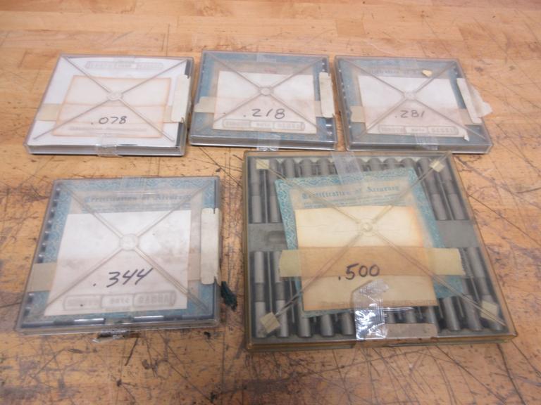 Deltronic Pin Sets (5 Sets), Nominal Sizes .078", 218", .281", .344", .500".  All sets are +/- .0012 in .0001" Increments.  **All Look Complete**