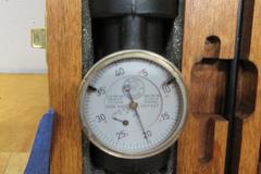 Blake Mfg. Coaxial Indicator .0005" Increments, .125" Travel Range, 1-3/8" Face with Stylus Points in Wood Case