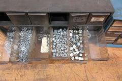 Multibin Organizers with Contents of Brass Fittings, and SAE Nuts