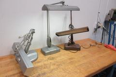 Vintage Bench or Desk Top Articulating fluorescent lights (3 Pcs), All Use 2ea 16" Tubes, ***All Work***