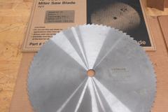 Cut-Off Saw Blades (4) Carbide Tipped Nap Gladu, Leuco and Other 16" x 1" **Used But Still Sharp**, (1) Hitachi 15" x 1" Wood Miter Saw Blade **Looks Unused**