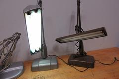 Vintage Bench or Desk Top Articulating fluorescent lights (3 Pcs), All Use 2ea 16" Tubes, ***All Work***
